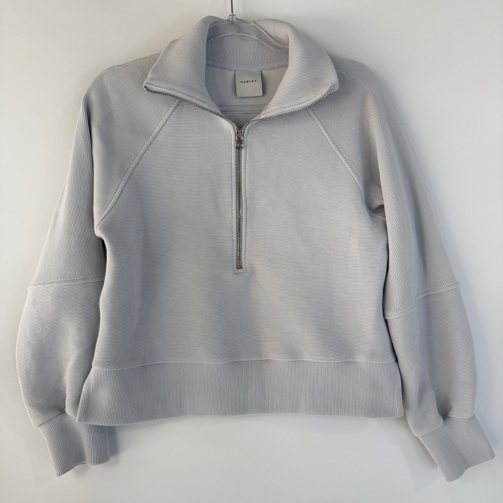 Varley Milano Half Zip Sweat Women XS Blue Grey Ottoman Rib Pullover VAR02106